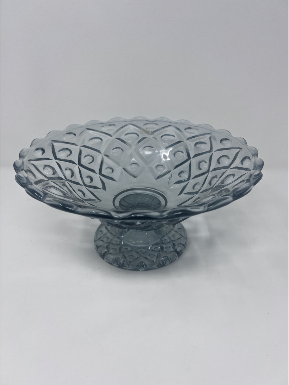 Vintage Viking Glass Bluenique Diamond Point Pedestal Bowl